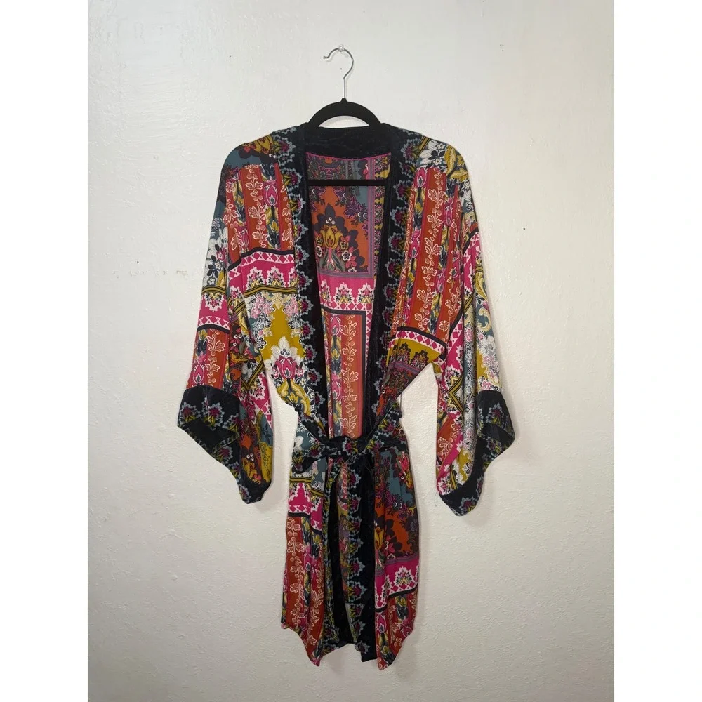 Anthropologie Zadie Velvet Robe Women's XS/S Lounge Kimono Patchwork Boho - Picture 3 of 10